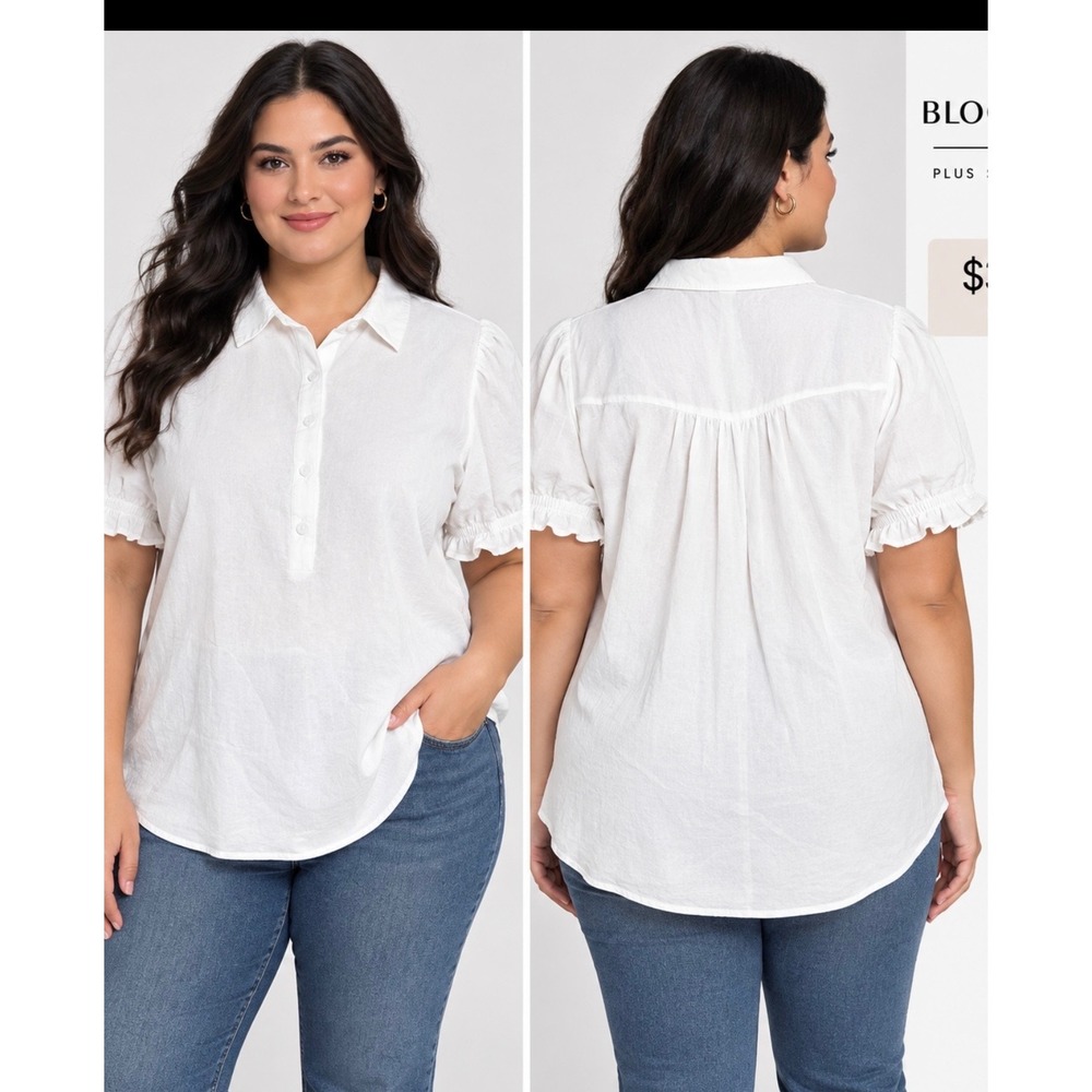 Bloomchic White Textured Puff Sleeve Blouse Top US 14-16 Plus Size NWT